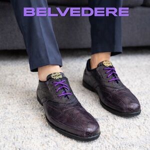 Belvedere Bene Ostrich Leg Leather Sneakers Eggplant Purple Men’s 8A